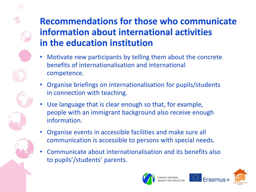 Recommendations for those who communicate information about international activities in the education institution