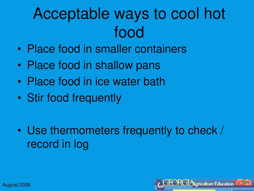 Acceptable ways to cool hot food