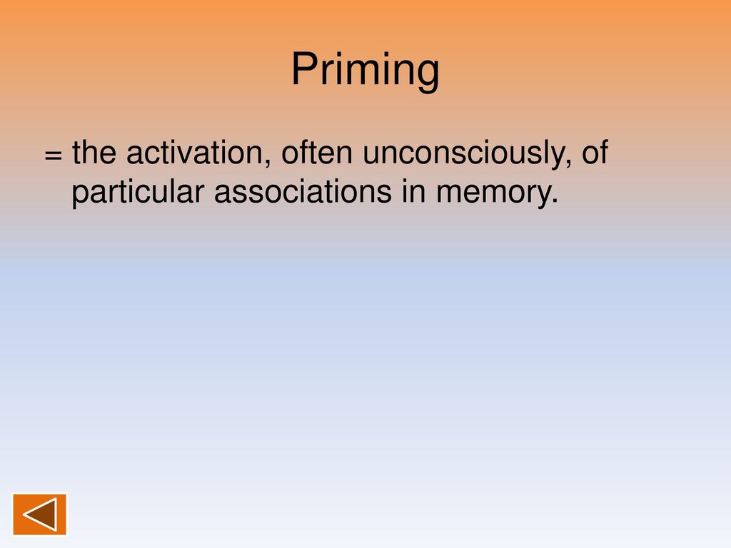 Priming = the activation, often unconsciously, of particular associations in memory.