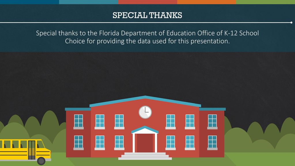 SPECIAL THANKS Special thanks to the Florida Department of Education Office of K-12 School Choice for providing the data used for this presentation.