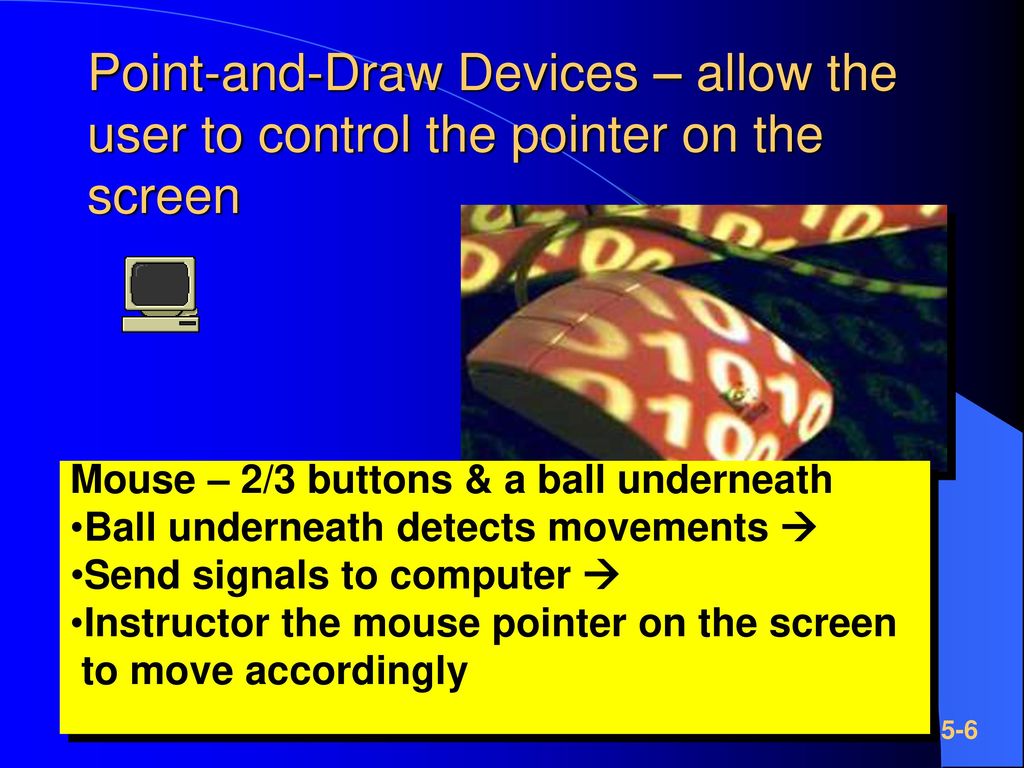 Point-and-Draw Devices – allow the user to control the pointer on the screen