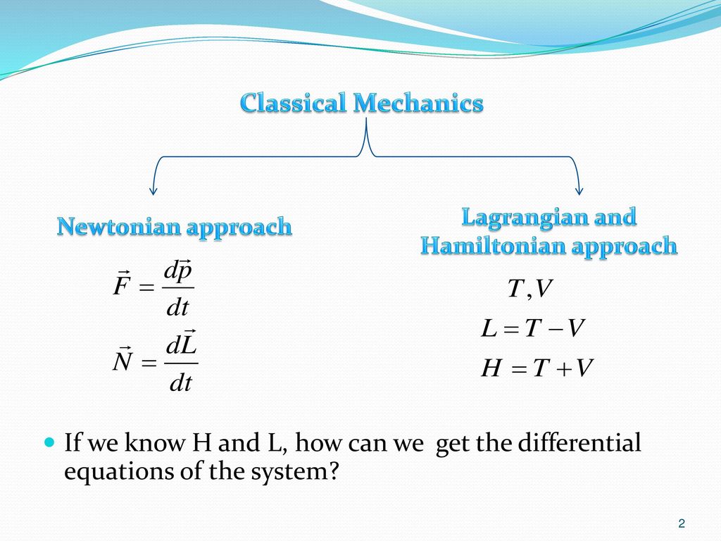 Lagrangian and Hamiltonian approach