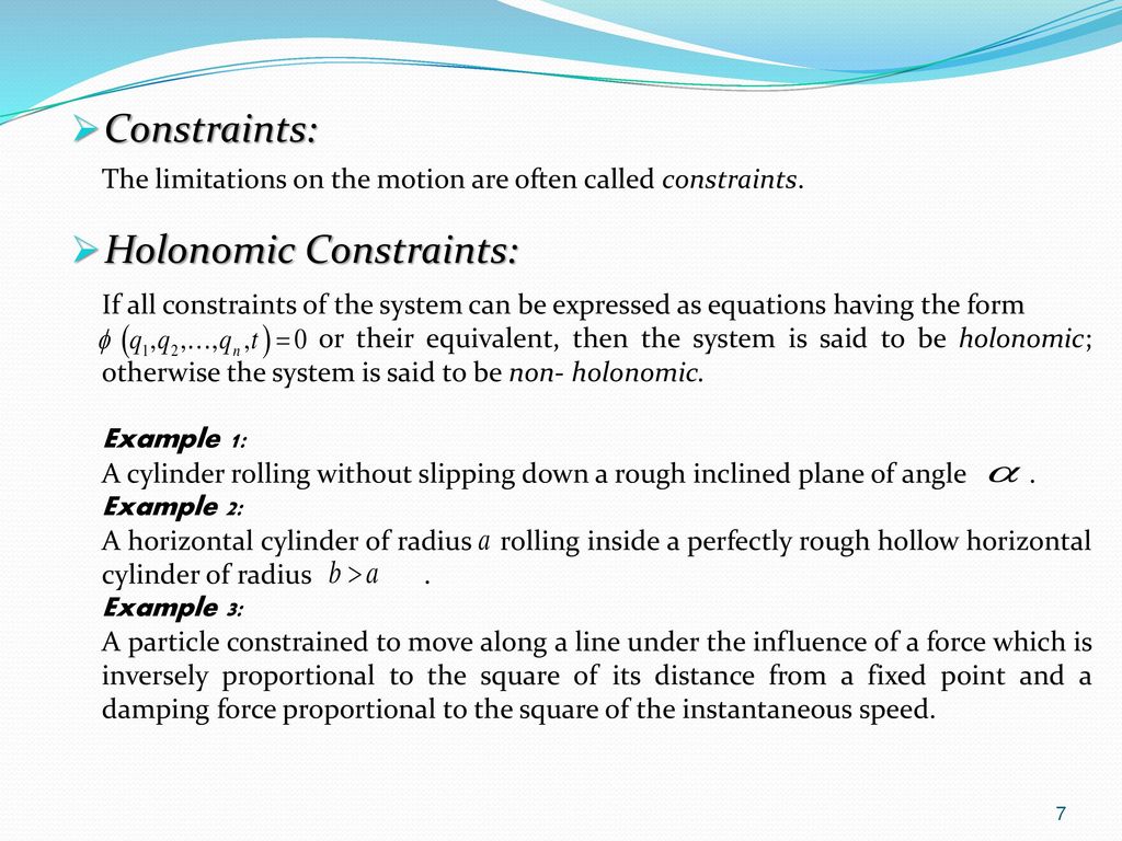 Holonomic Constraints: