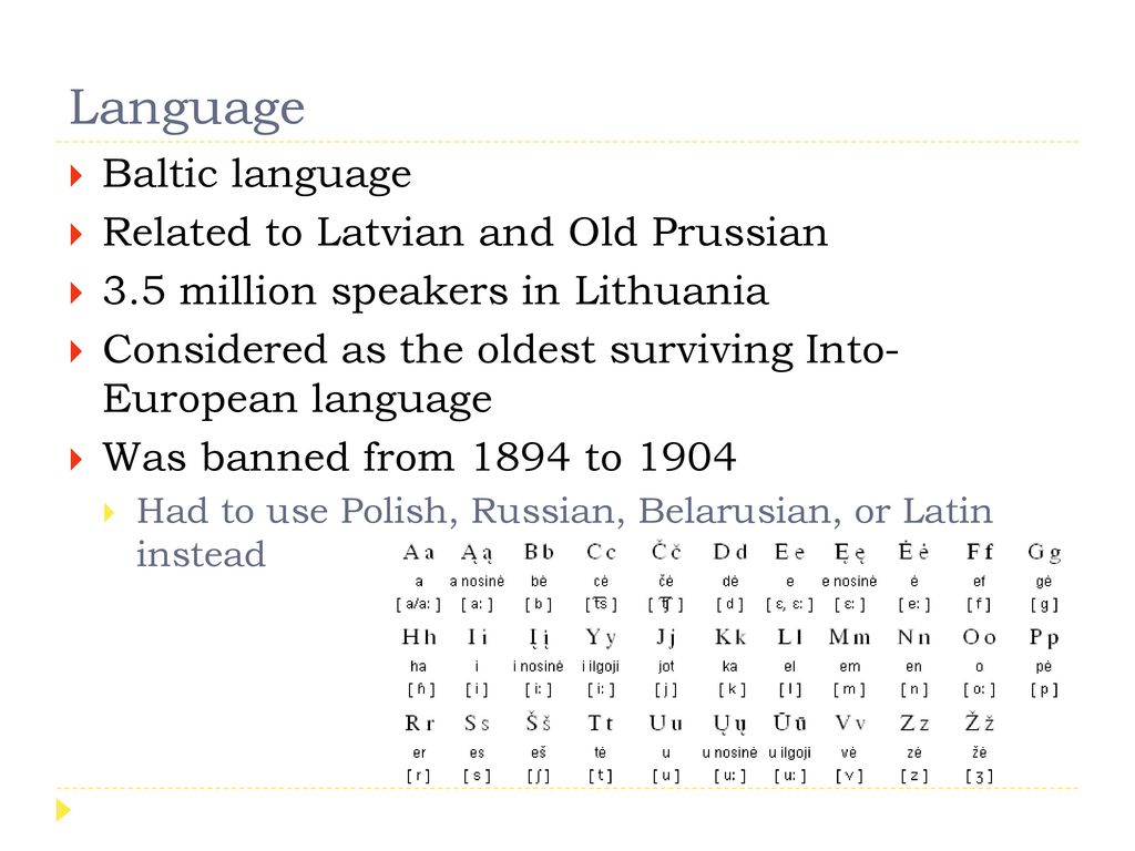 Language Baltic language Related to Latvian and Old Prussian