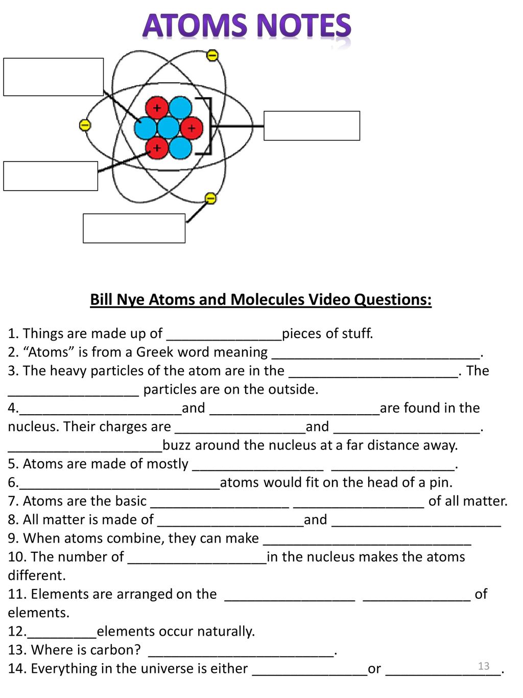 Atoms & Molecules Name____________________ Period__________. - ppt With Bill Nye Atoms Worksheet