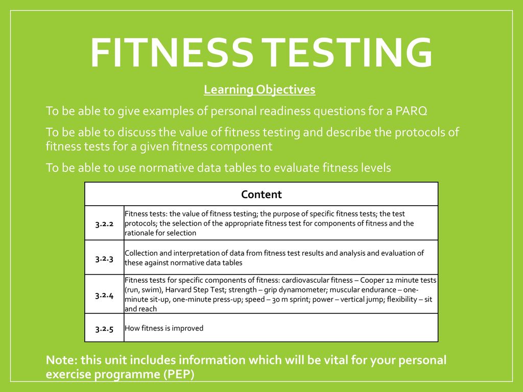 Fitness testing Learning Objectives - ppt download
