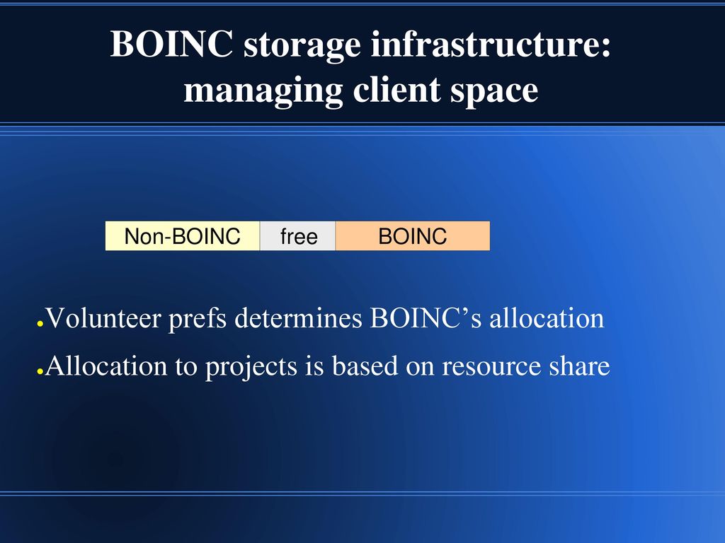BOINC storage infrastructure: managing client space