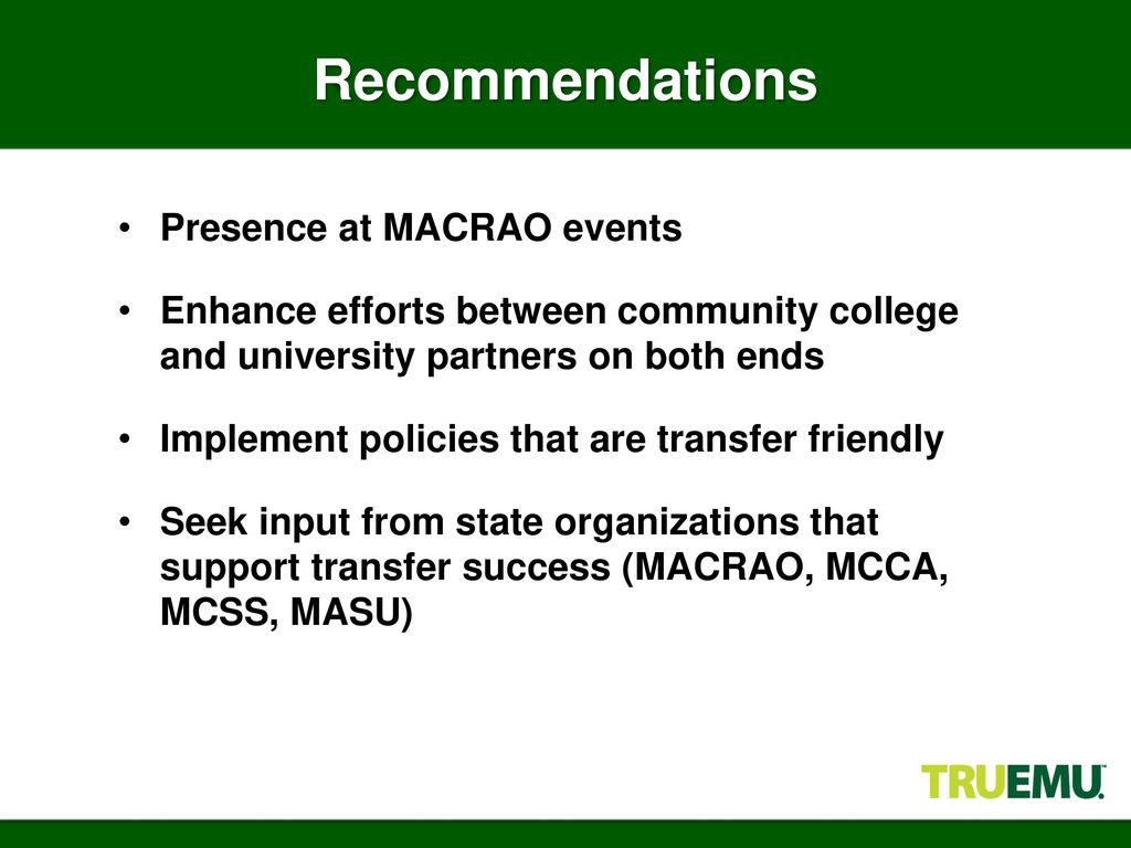 Recommendations Presence at MACRAO events