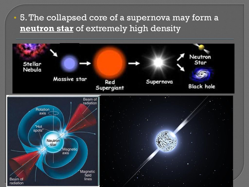 5. The collapsed core of a supernova may form a neutron star of extremely high density