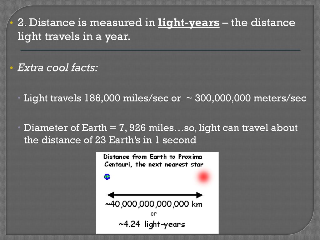 2. Distance is measured in light-years – the distance light travels in a year.