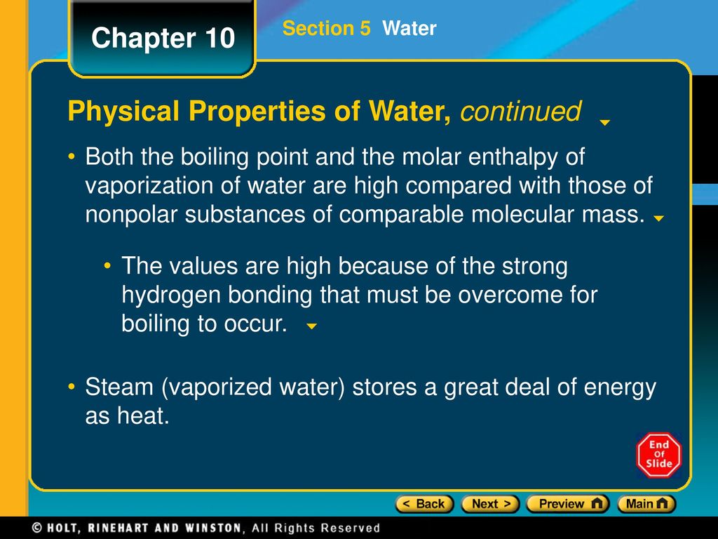 Physical Properties of Water, continued