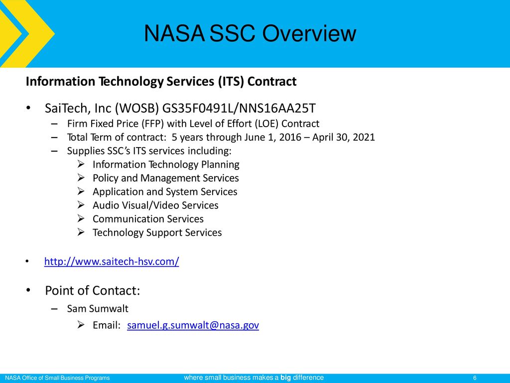 NASA SSC Overview Information Technology Services (ITS) Contract
