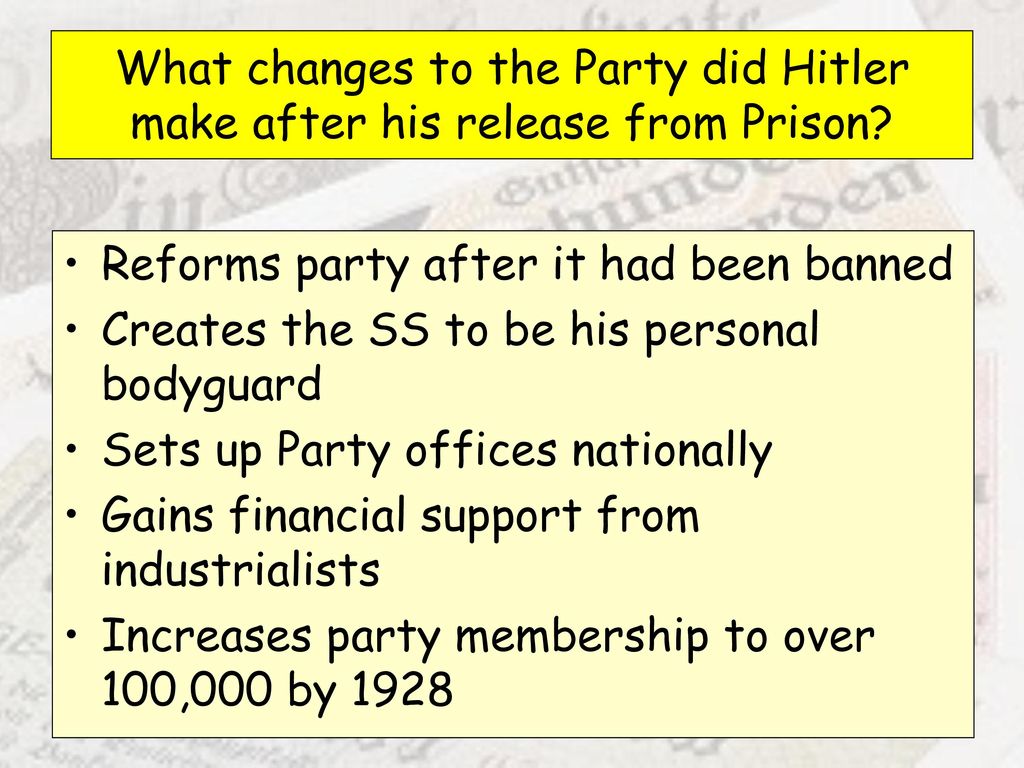 What changes to the Party did Hitler make after his release from Prison