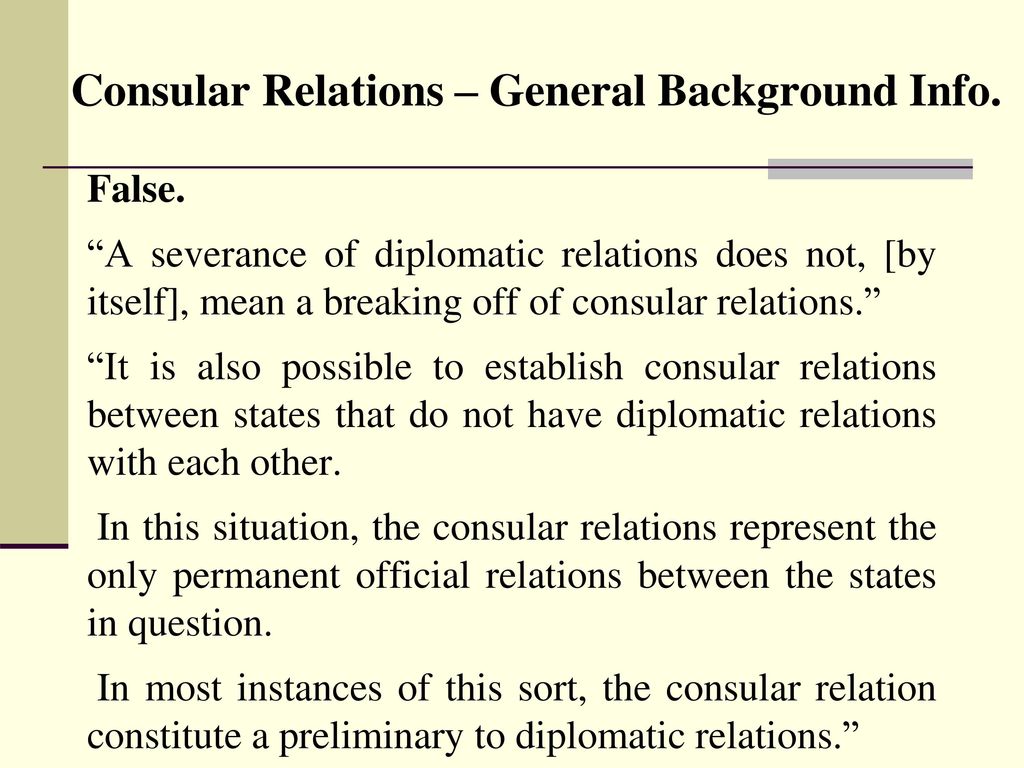 Consular Relations – General Background Info.