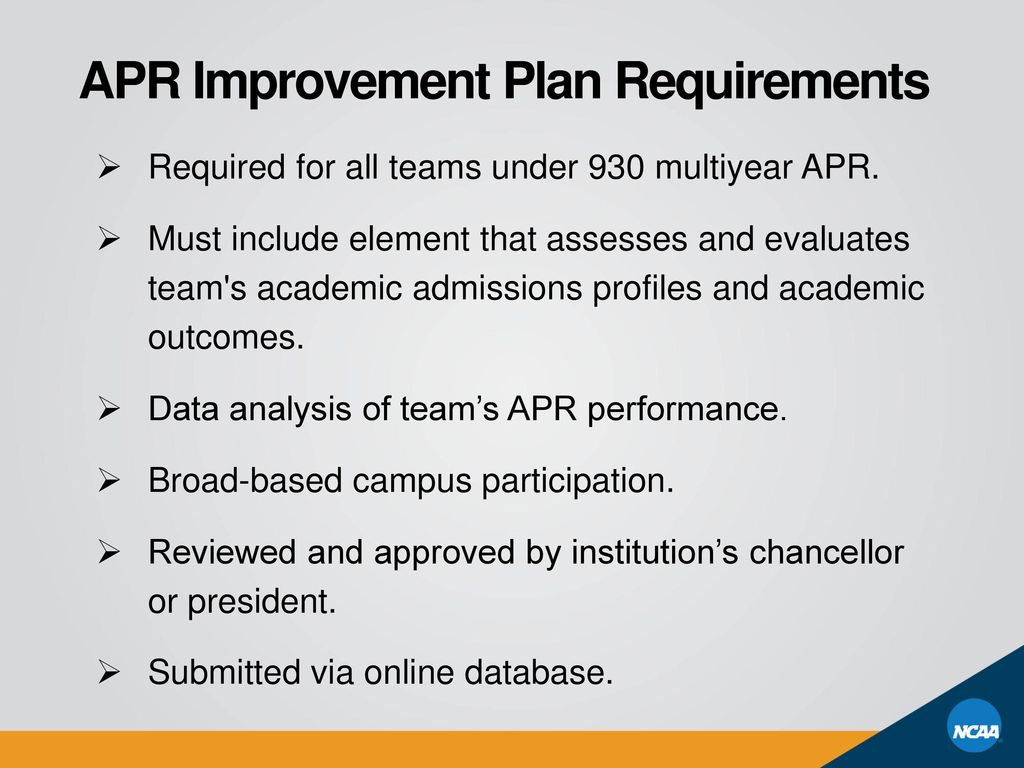 APR Improvement Plan Requirements