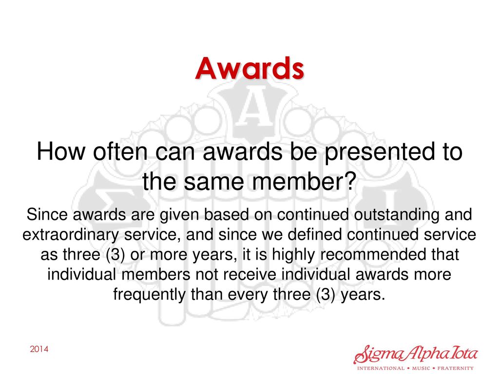 How often can awards be presented to the same member