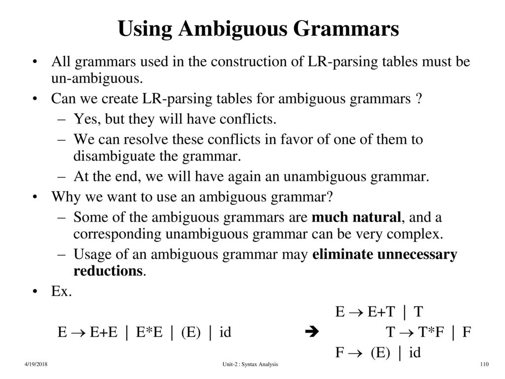 Using Ambiguous Grammars