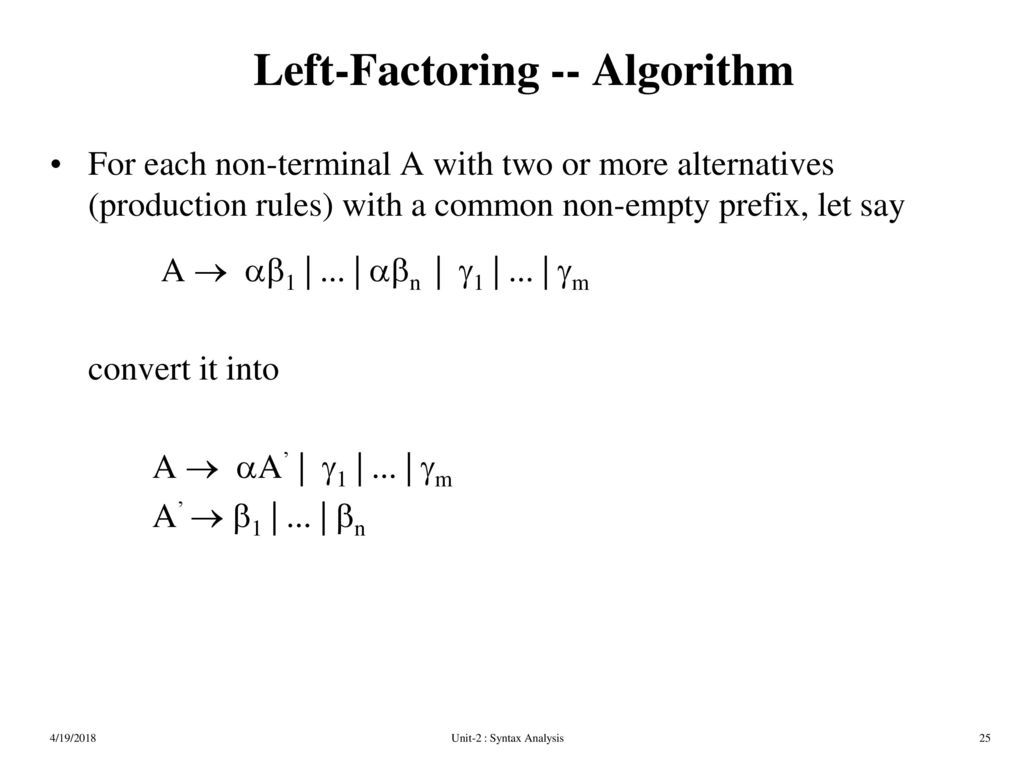 Left-Factoring -- Algorithm