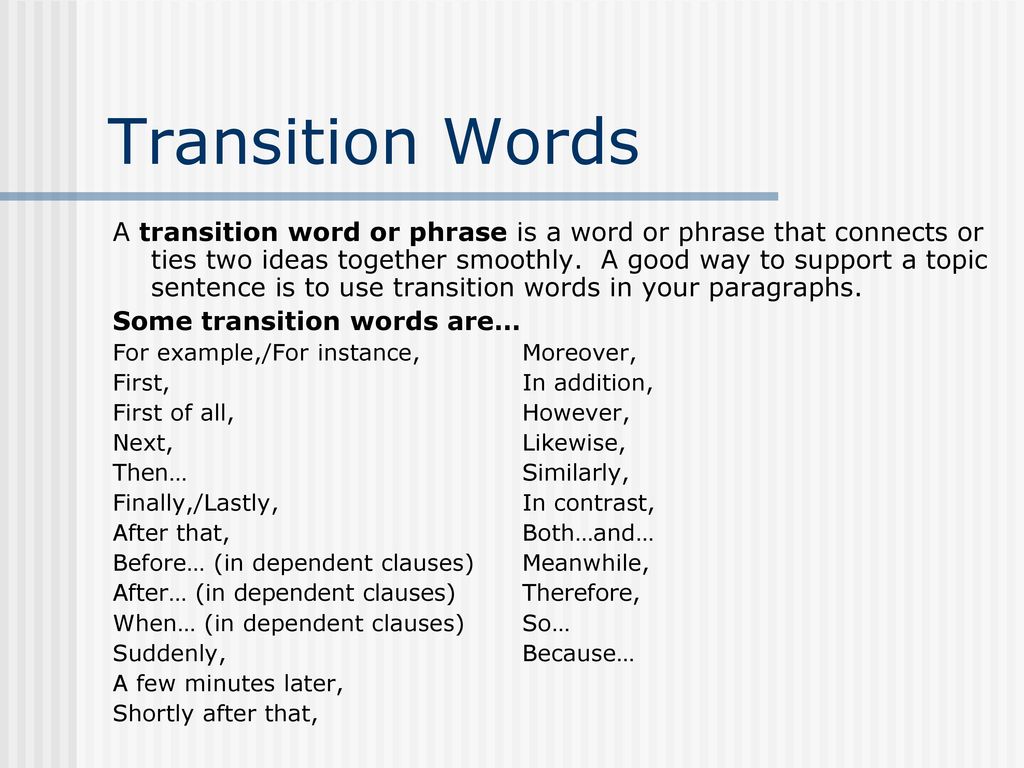Transition Words For Topic Sentences Transition Words For Topic Sentences