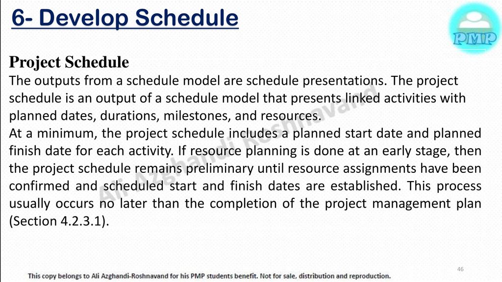 6- Develop Schedule Project Schedule