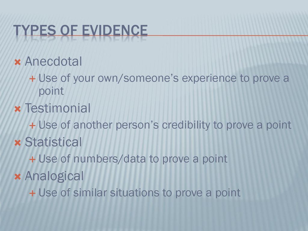 What is evidence the reason why we think an idea statement etc makes