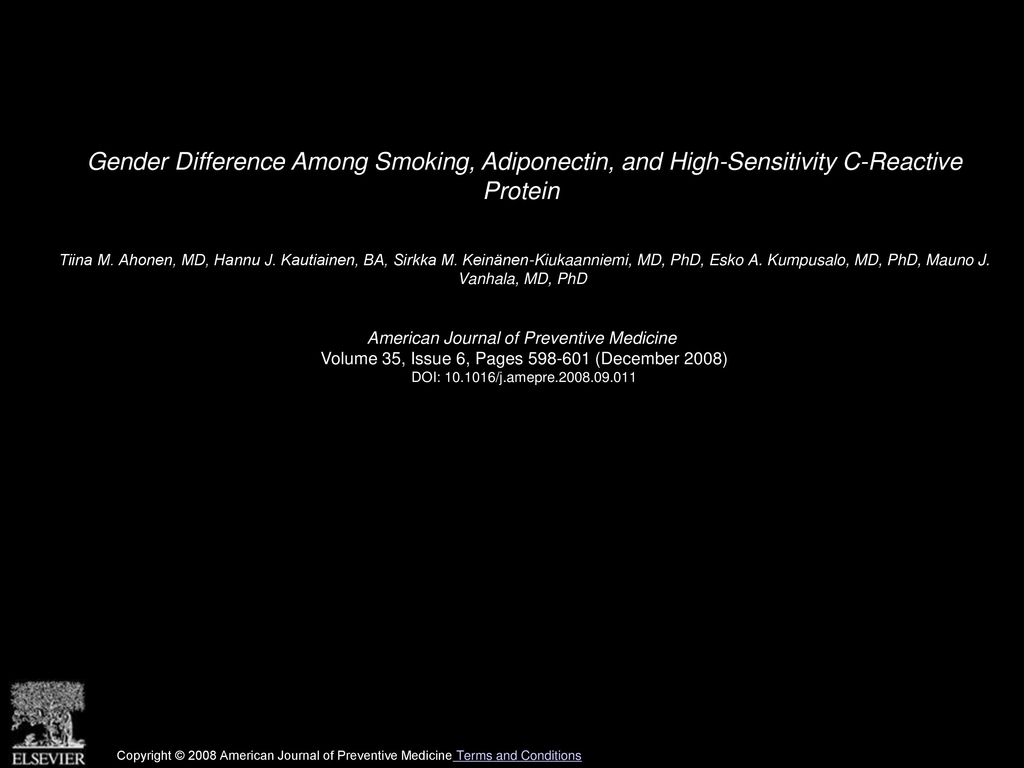 Gender Difference Among Smoking, Adiponectin, and High-Sensitivity C-Reactive Protein