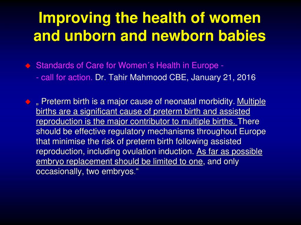 Improving the health of women and unborn and newborn babies