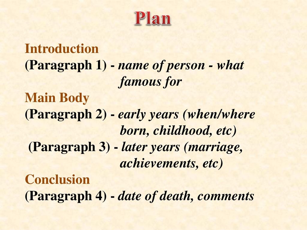 Introduction paragraph. Biography Plan introduce.