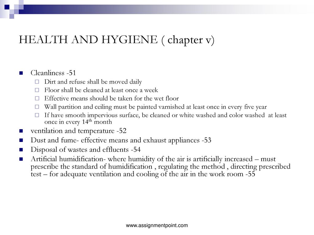 HEALTH AND HYGIENE ( chapter v)
