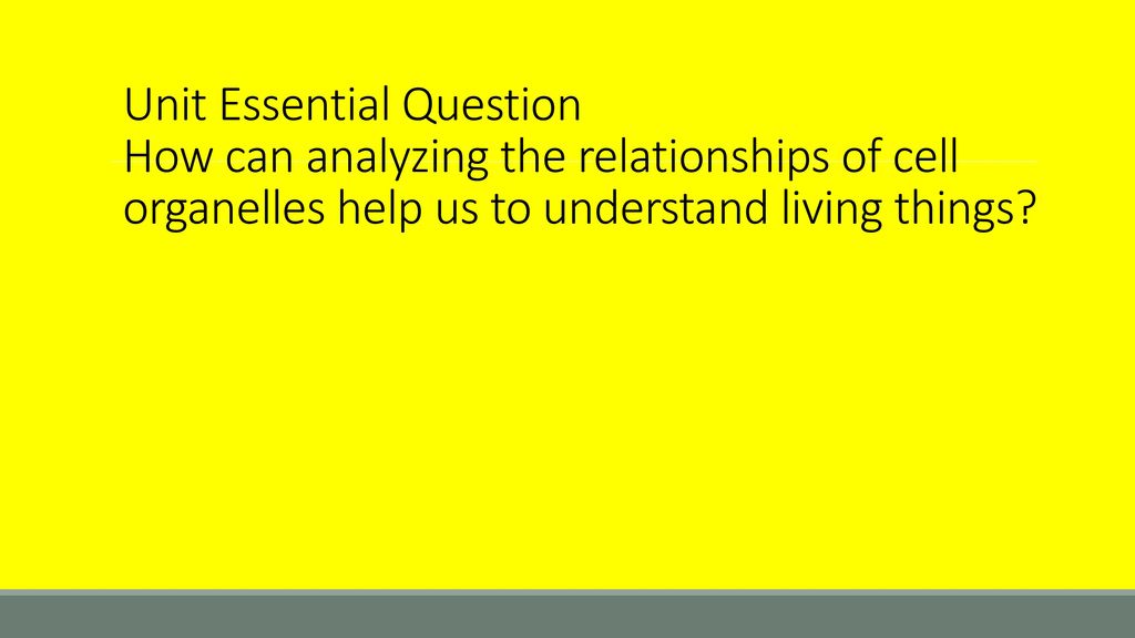 Unit Essential Question How can analyzing the relationships of cell organelles help us to understand living things