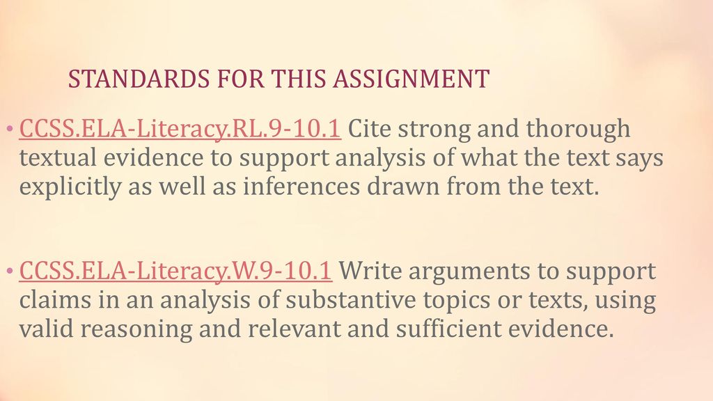 STANDARDS FOR THIS ASSIGNMENT