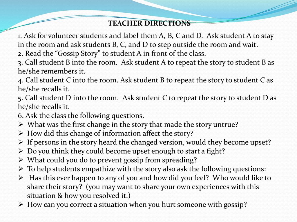 TEACHER DIRECTIONS