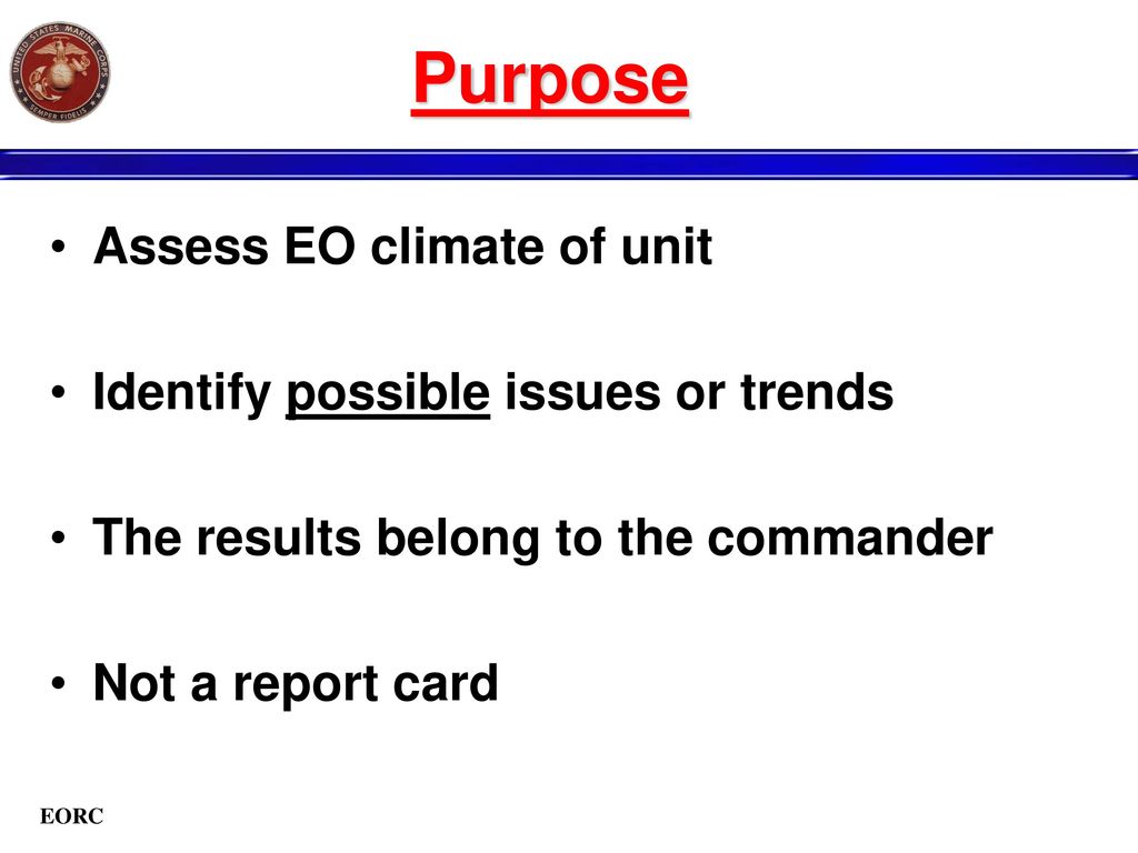 Purpose Assess EO climate of unit Identify possible issues or trends