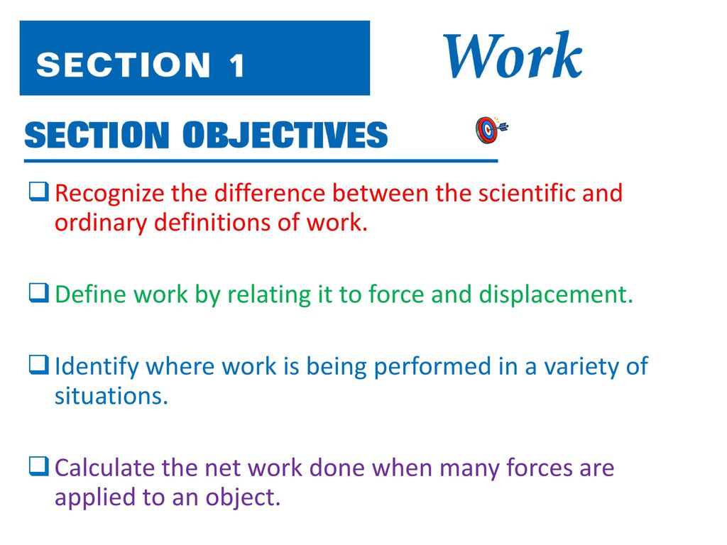 Recognize the difference between the scientific and ordinary definitions of work.