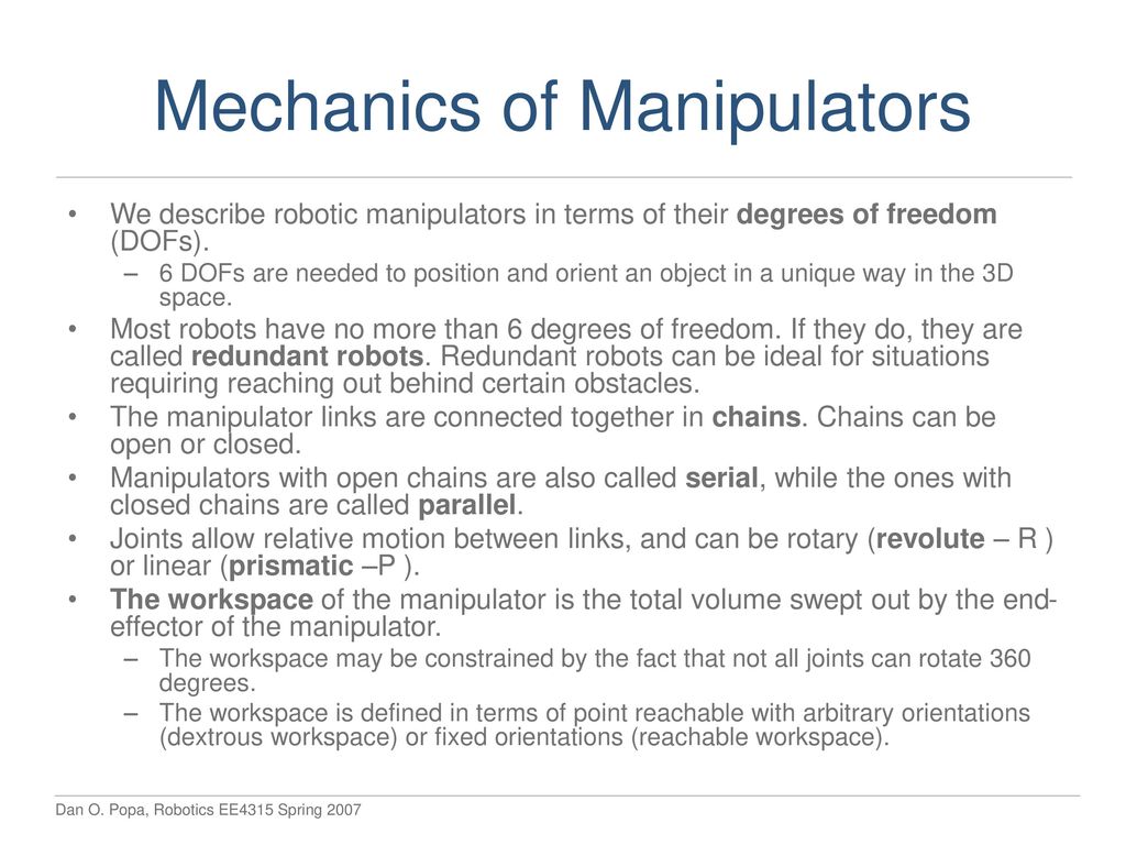 Mechanics of Manipulators