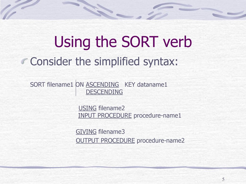 Sorting in COBOL M. M. Pickard. - ppt download