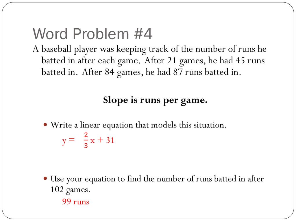 200-20 Writing Equations given Word Problems - ppt download With Regard To Slope Word Problems Worksheet