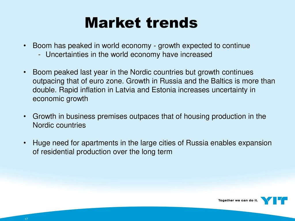 PUBLIC 22 April Market trends. Boom has peaked in world economy - growth expected to continue.