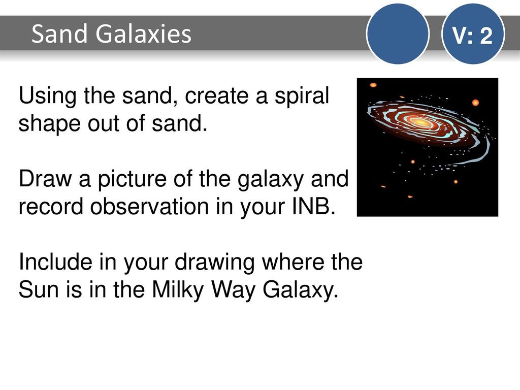 Sand Galaxies V: 2 Using the sand, create a spiral shape out of sand.