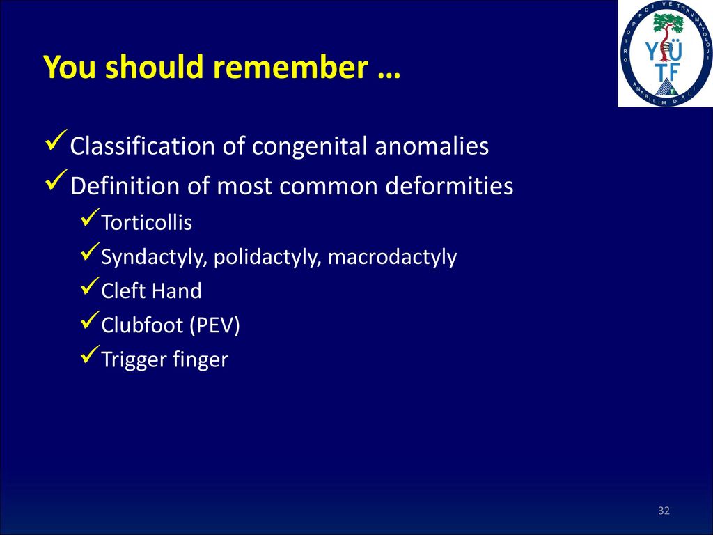 You should remember … Classification of congenital anomalies