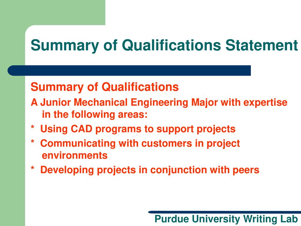 Summary of Qualifications Statement