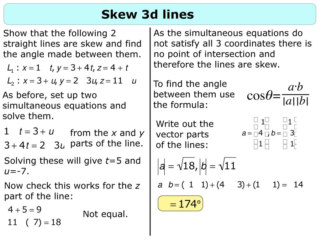 Vectors In Space Two Vectors In Space Will Either Be Parallel Intersecting Or Skew Parallel Lines Lines In Space Can Be Parallel With An Angle Between Ppt Download