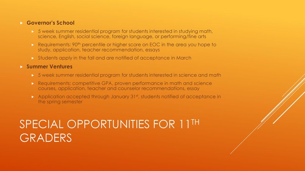 Special opportunities for 11th graders