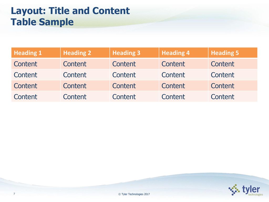 Layout: Title and Content Table Sample