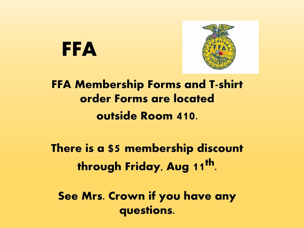 FFA FFA Membership Forms and T-shirt order Forms are located