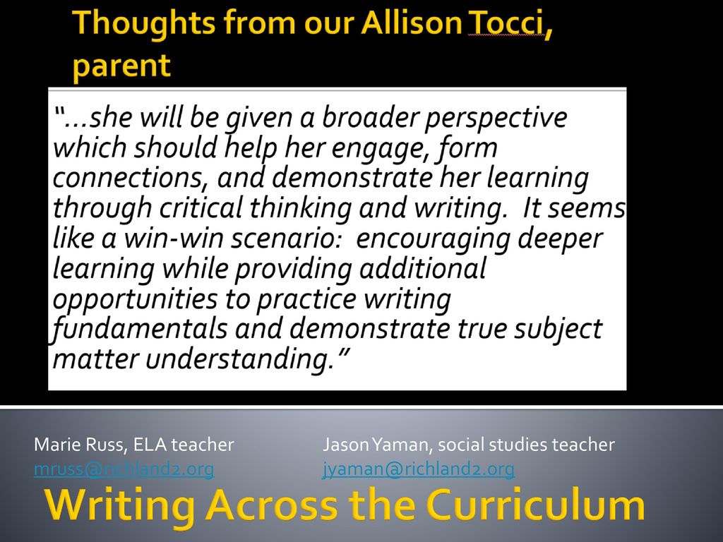 Writing Across The Curriculum - Ppt Download