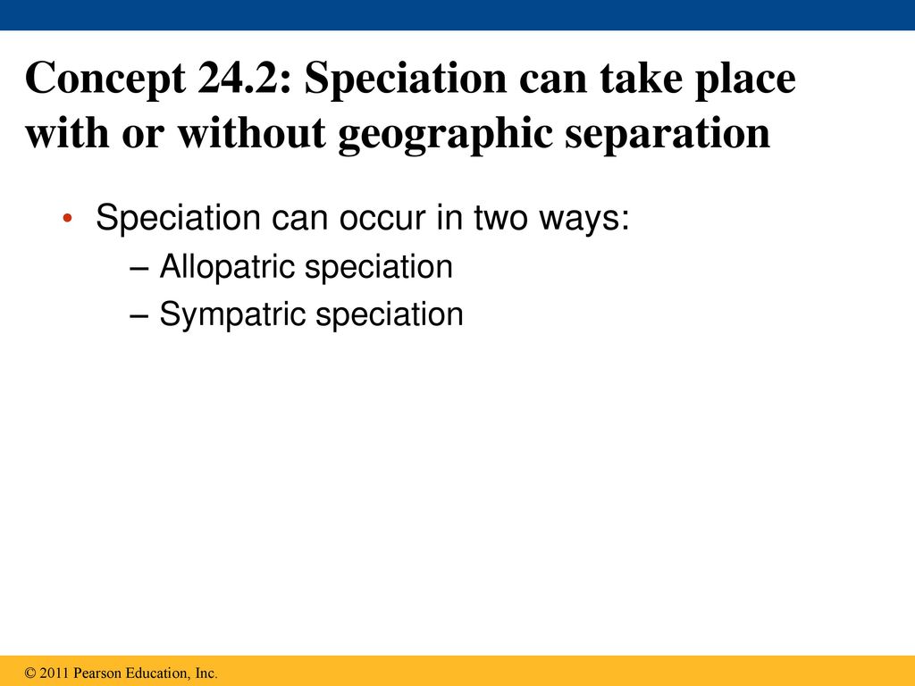 Concept 24.2: Speciation can take place with or without geographic separation