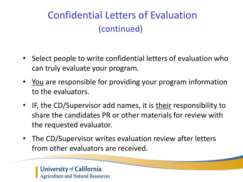 Confidential Letters of Evaluation (continued)