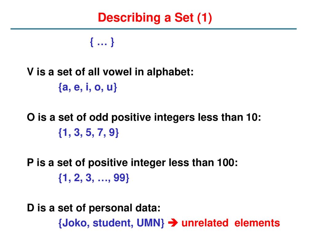Set Definition A Set Is Unordered Collection Of Objects Ppt Download