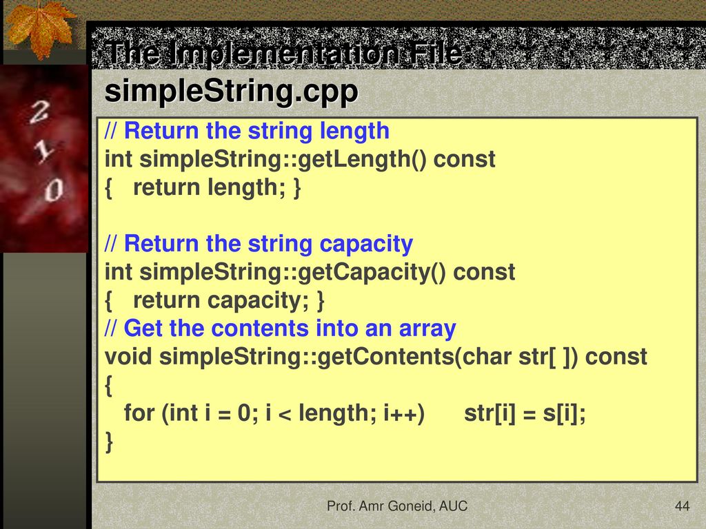 The Implementation File: simpleString.cpp